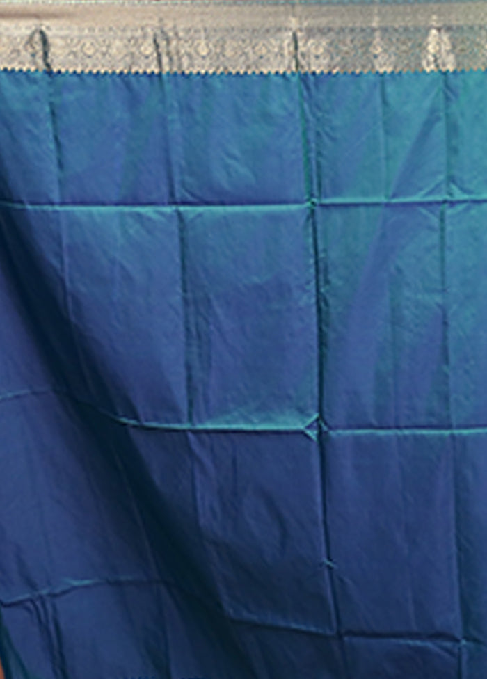 Blue Dupion Silk Saree With Blouse Piece