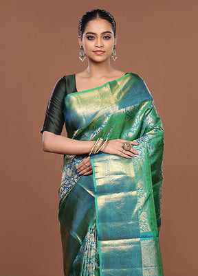 Green Handloom Kanchipuram Pure Silk Saree With Blouse Piece