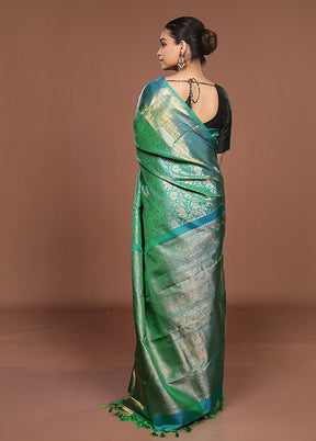 Green Handloom Kanchipuram Pure Silk Saree With Blouse Piece
