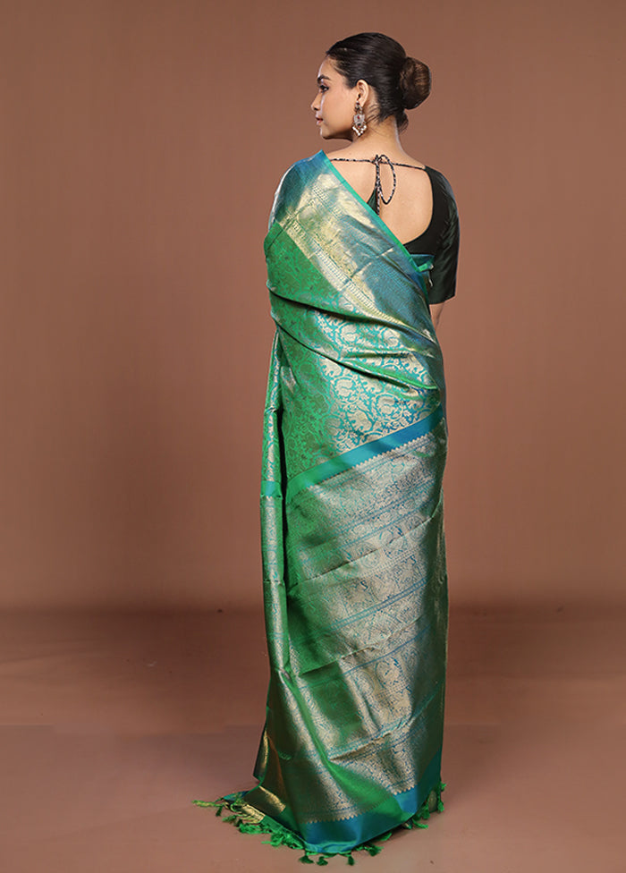 Green Handloom Kanchipuram Pure Silk Saree With Blouse Piece