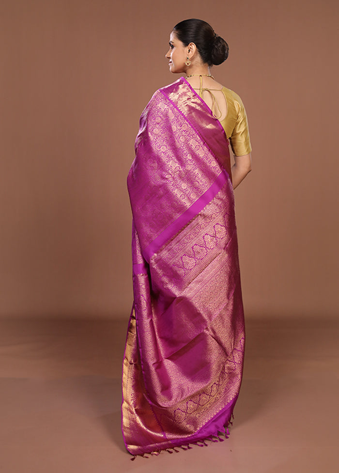 Purple Handloom Kanchipuram Pure Silk Saree With Blouse Piece
