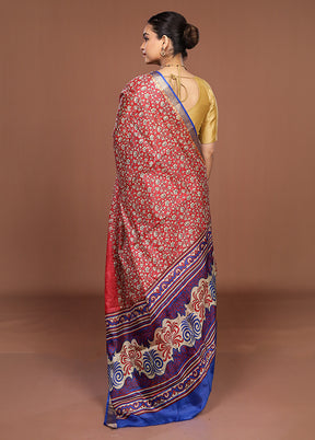Red Printed Pure Silk Saree Without Blouse Piece