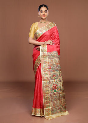 Pink Printed Pure Silk Saree Without Blouse Piece