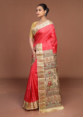Pink Printed Pure Silk Saree Without Blouse Piece