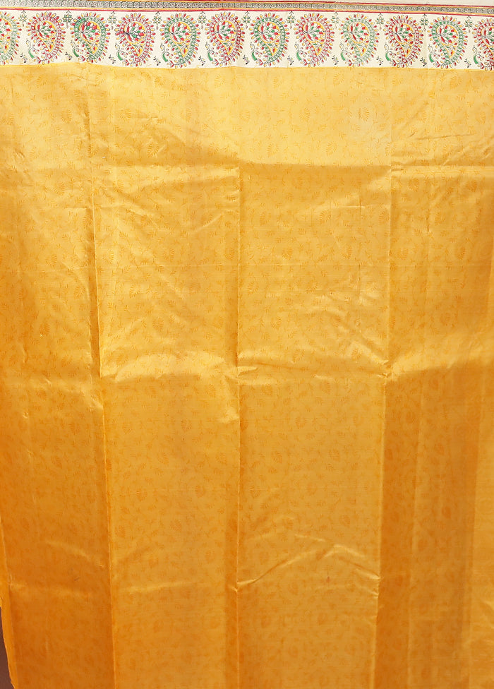 Yellow Printed Pure Silk Saree Without Blouse Piece