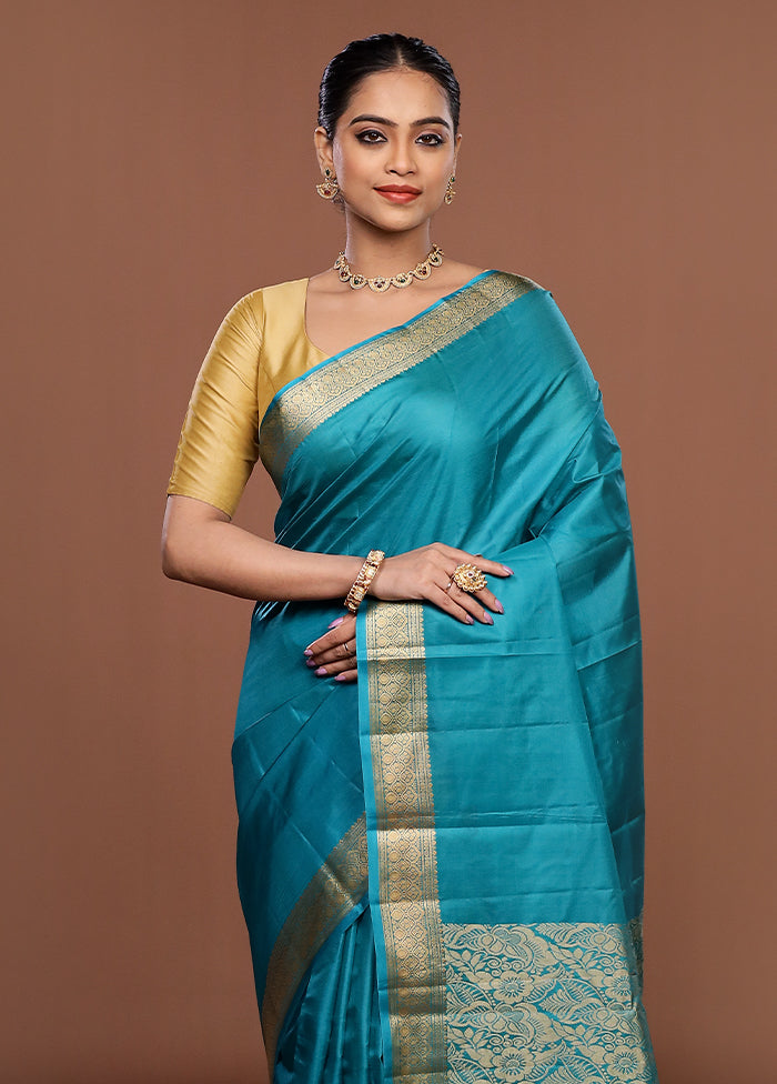 Green Printed Pure Silk Saree Without Blouse Piece