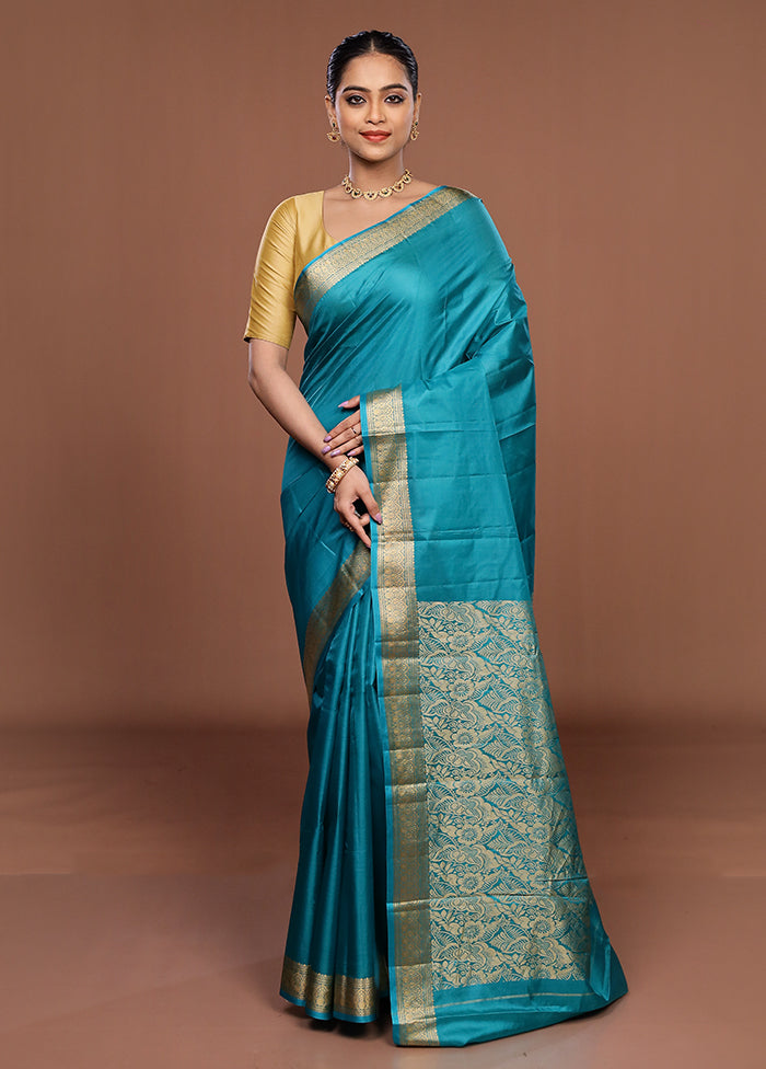 Green Printed Pure Silk Saree Without Blouse Piece