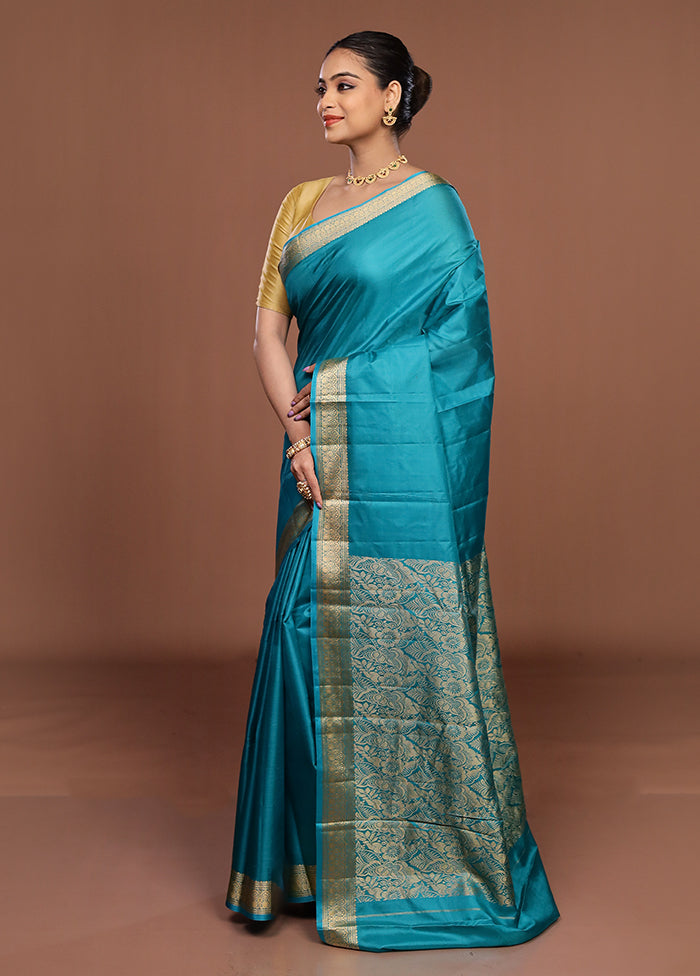 Green Printed Pure Silk Saree Without Blouse Piece