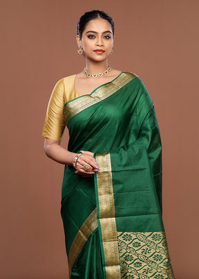 Green Printed Pure Silk Saree Without Blouse Piece