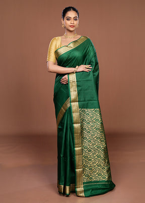 Green Printed Pure Silk Saree Without Blouse Piece