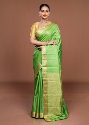 Green Printed Pure Silk Saree Without Blouse Piece