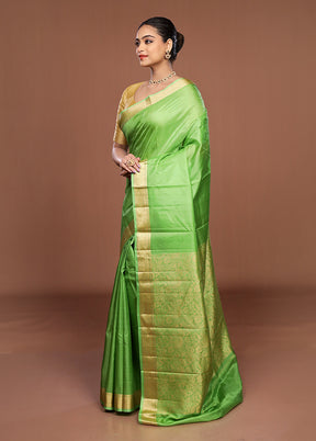 Green Printed Pure Silk Saree Without Blouse Piece