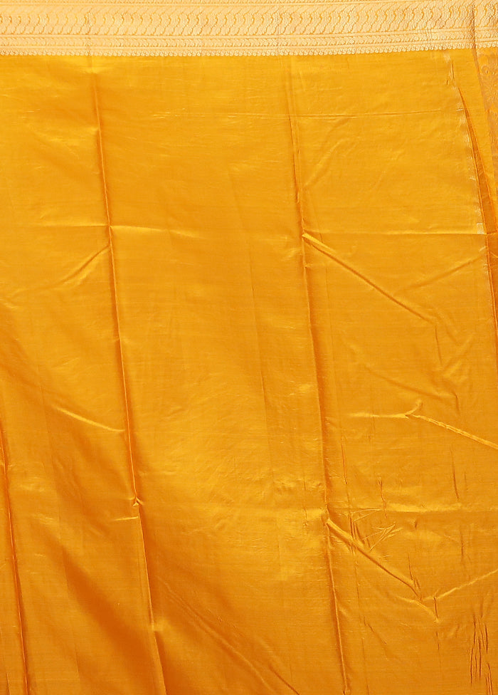 Orange Printed Pure Silk Saree Without Blouse Piece