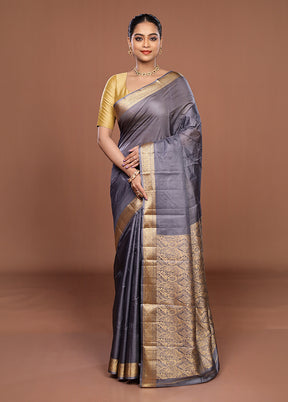 Grey Printed Pure Silk Saree Without Blouse Piece
