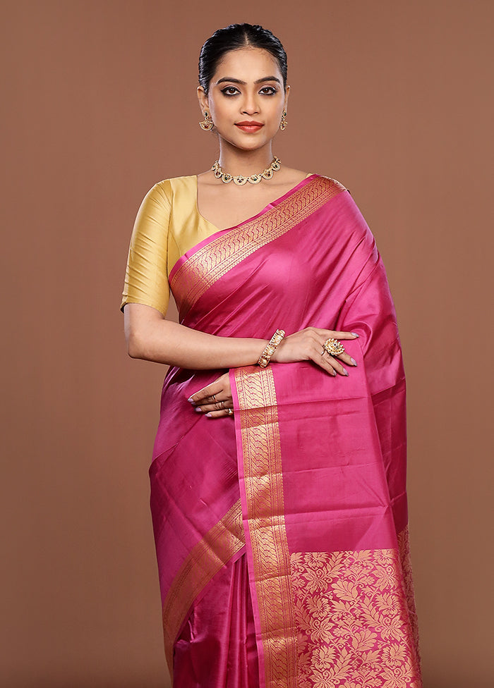 Purple Printed Pure Silk Saree Without Blouse Piece
