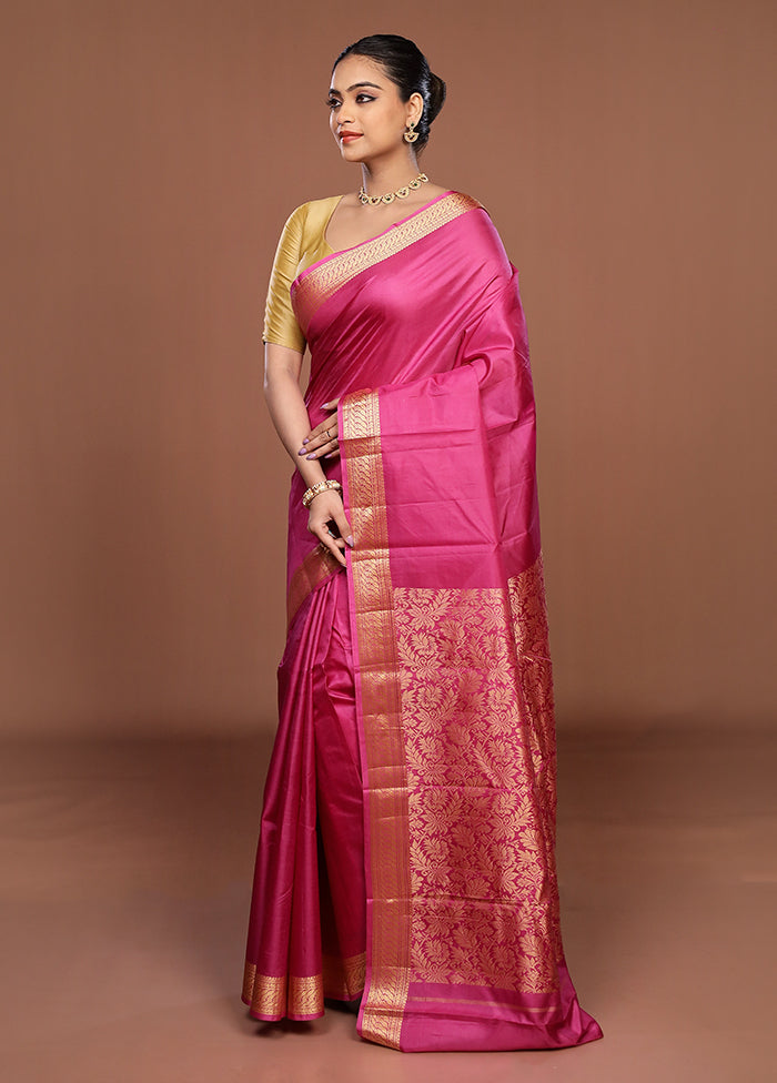Purple Printed Pure Silk Saree Without Blouse Piece