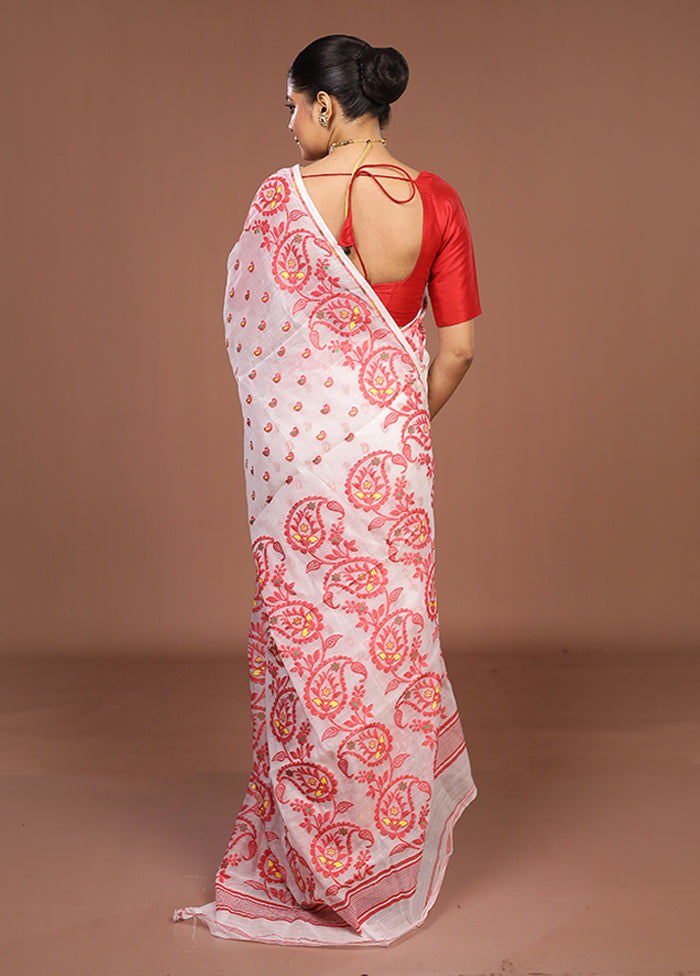 White Jamdani Cotton Saree Without Blouse Piece