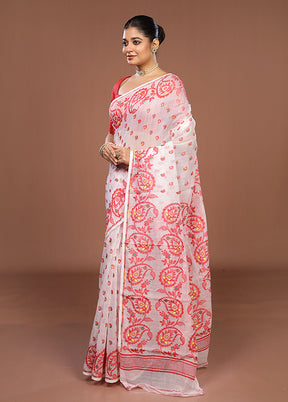 White Jamdani Cotton Saree Without Blouse Piece