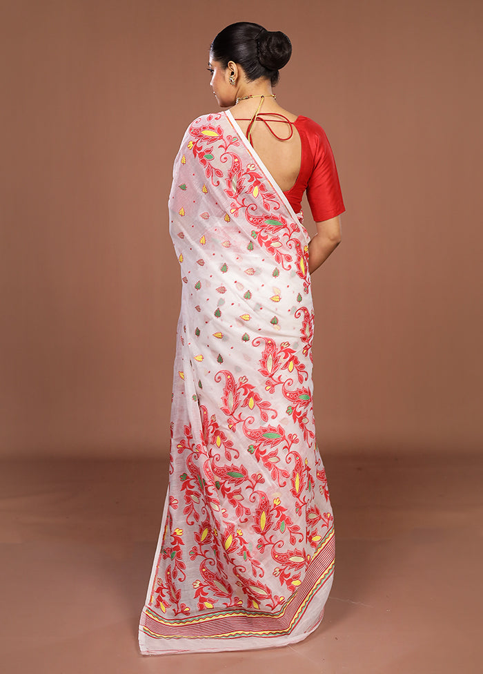 White Jamdani Cotton Saree Without Blouse Piece