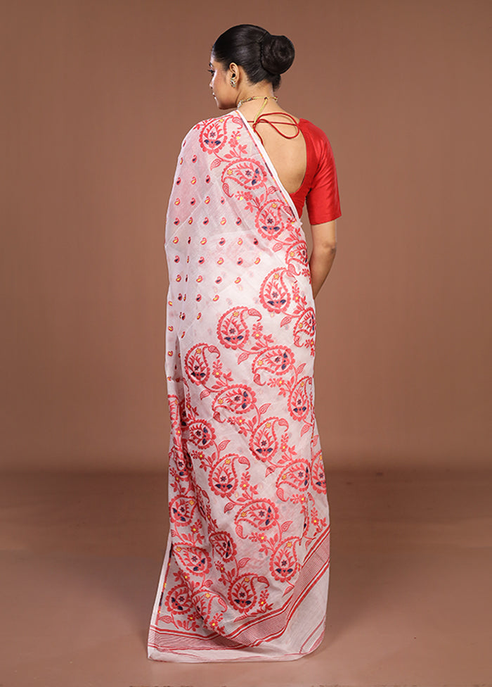 White Jamdani Cotton Saree Without Blouse Piece