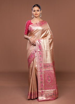 Pink Handloom Kanjivaram Pure Silk Saree With Blouse Piece
