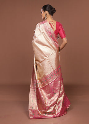 Pink Handloom Kanjivaram Pure Silk Saree With Blouse Piece