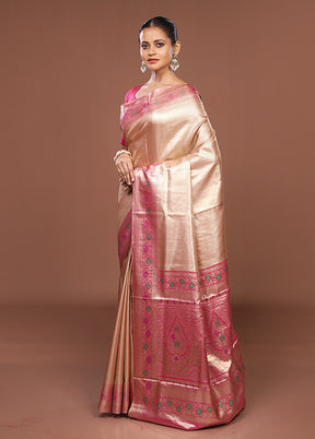 Pink Handloom Kanjivaram Pure Silk Saree With Blouse Piece