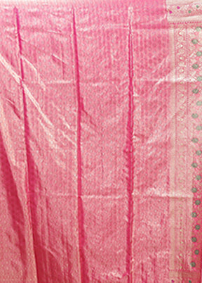 Pink Handloom Kanjivaram Pure Silk Saree With Blouse Piece