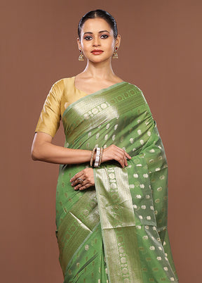 Green Kora Silk Saree With Blouse Piece