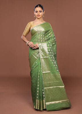 Green Kora Silk Saree With Blouse Piece
