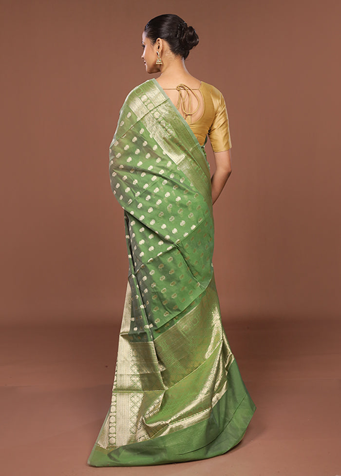 Green Kora Silk Saree With Blouse Piece
