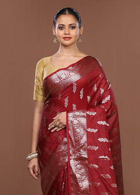 Maroon Kora Silk Saree With Blouse Piece