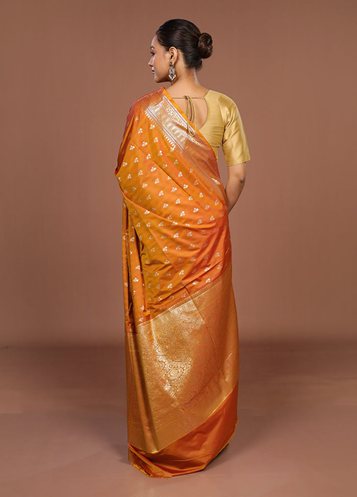 Orange Uppada Silk Saree With Blouse Piece