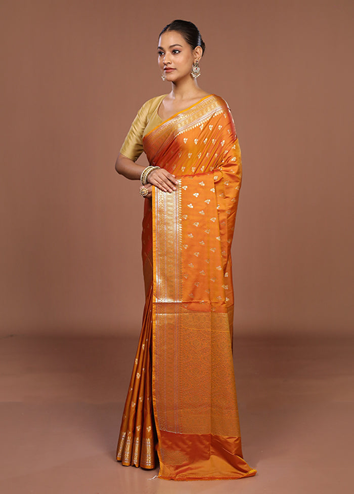 Orange Uppada Silk Saree With Blouse Piece