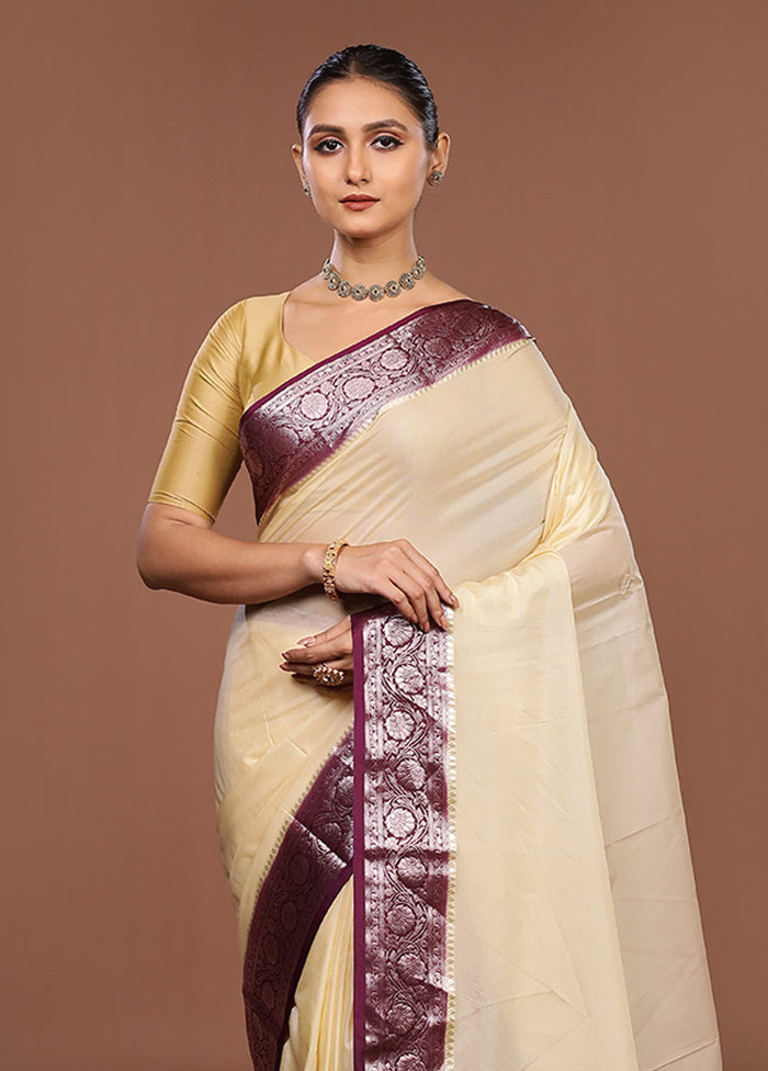 Cream Kora Silk Saree With Blouse Piece