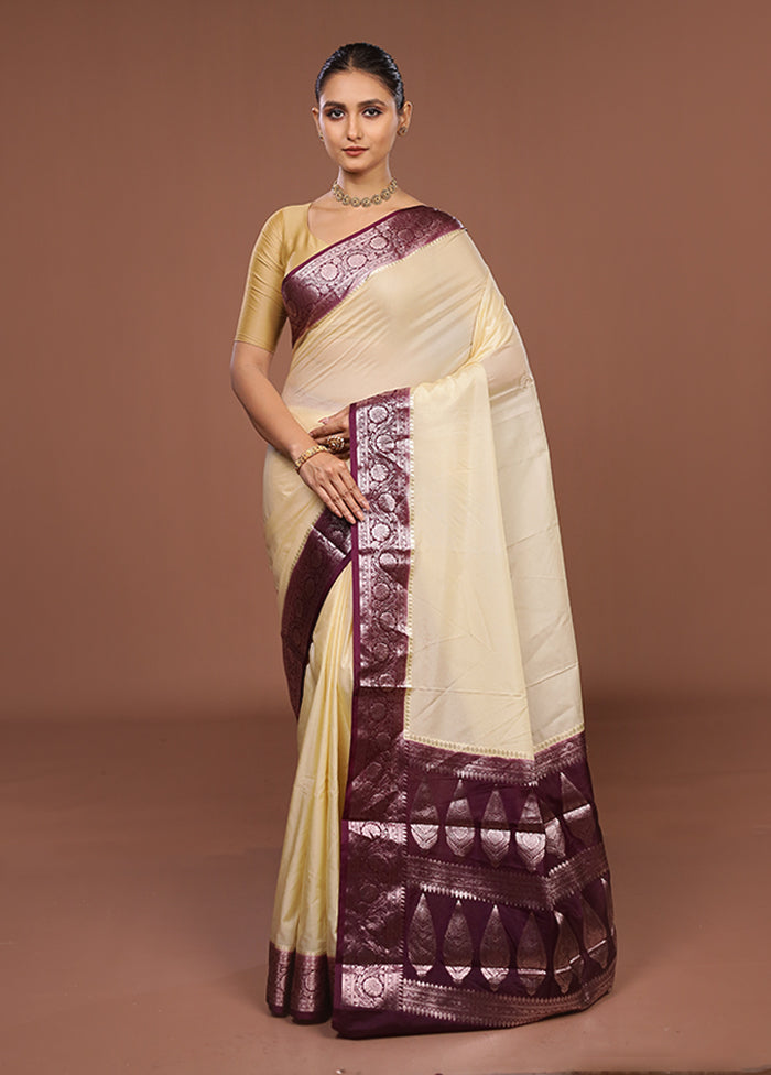 Cream Kora Silk Saree With Blouse Piece