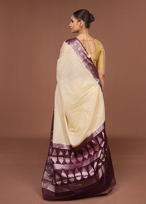 Cream Kora Silk Saree With Blouse Piece