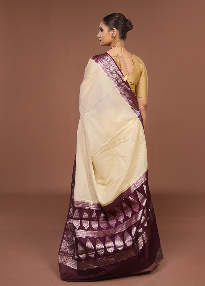 Cream Kora Silk Saree With Blouse Piece