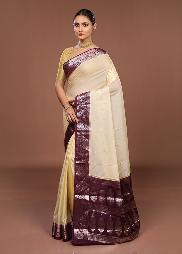 Cream Kora Silk Saree With Blouse Piece
