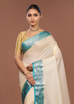 Cream Kora Silk Saree With Blouse Piece