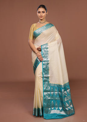 Cream Kora Silk Saree With Blouse Piece
