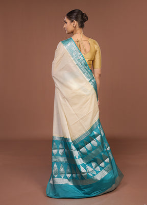 Cream Kora Silk Saree With Blouse Piece