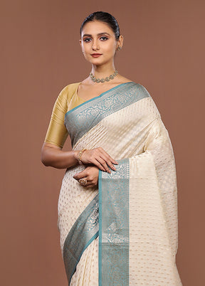 Cream Kora Silk Saree With Blouse Piece