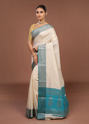 Cream Kora Silk Saree With Blouse Piece