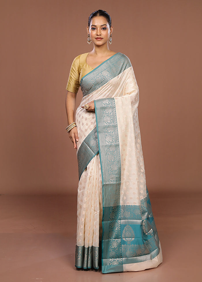 Cream Kora Silk Saree With Blouse Piece