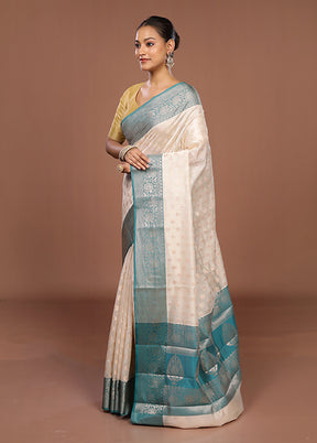 Cream Kora Silk Saree With Blouse Piece