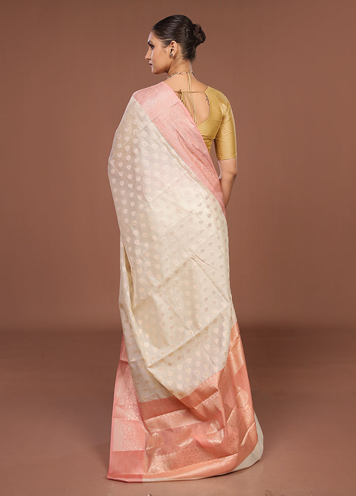 Cream Kora Silk Saree With Blouse Piece
