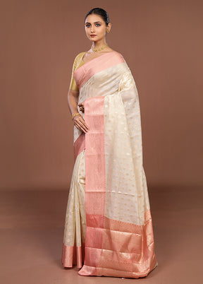 Cream Kora Silk Saree With Blouse Piece
