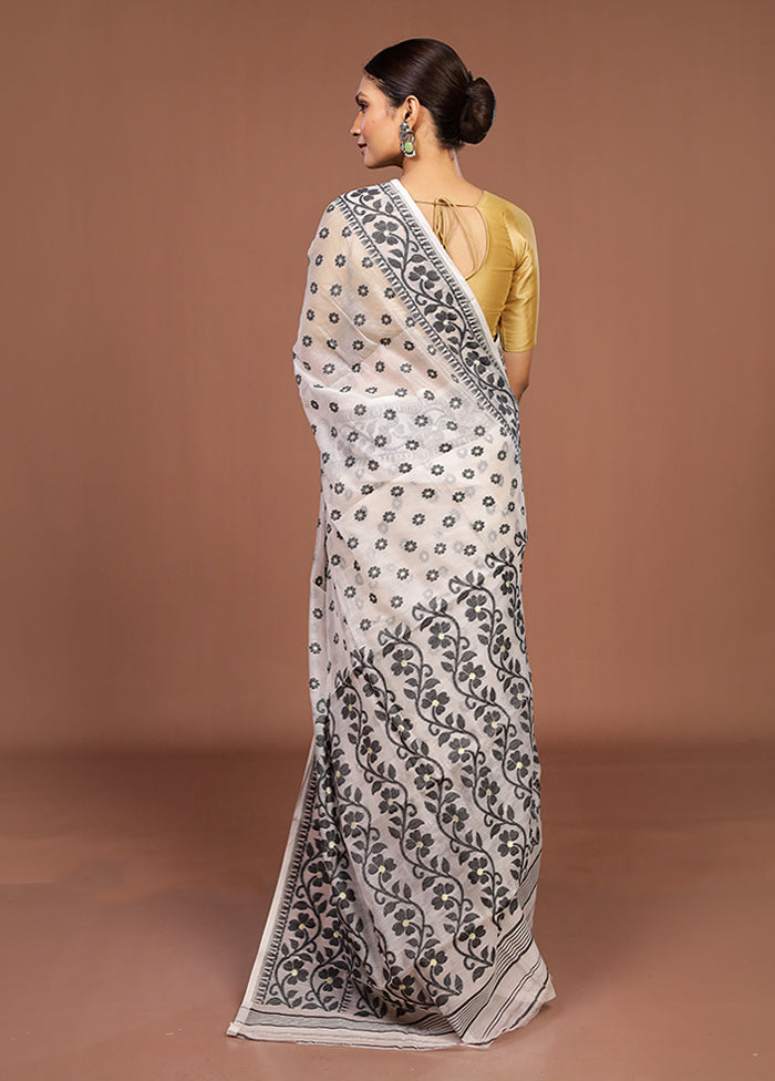 White Jamdani Cotton Saree Without Blouse Piece