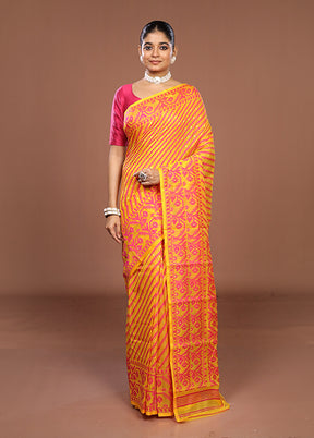 Yellow Jamdani Cotton Saree Without Blouse Piece